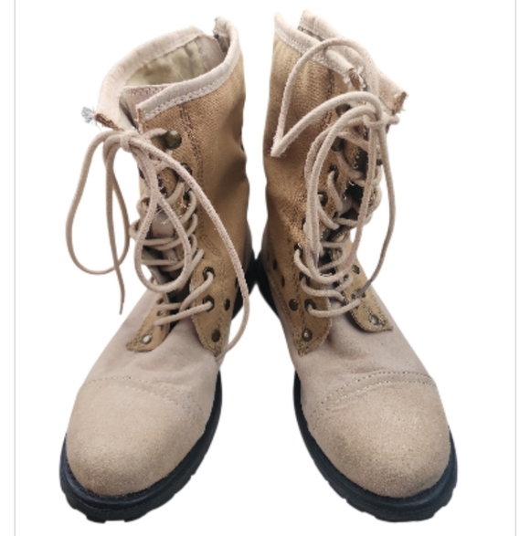 Roxy Combat Boots Concord Women's Tan Canvas Zipper Back Lace Up Size 8 90s Y2k - Picture 4 of 8